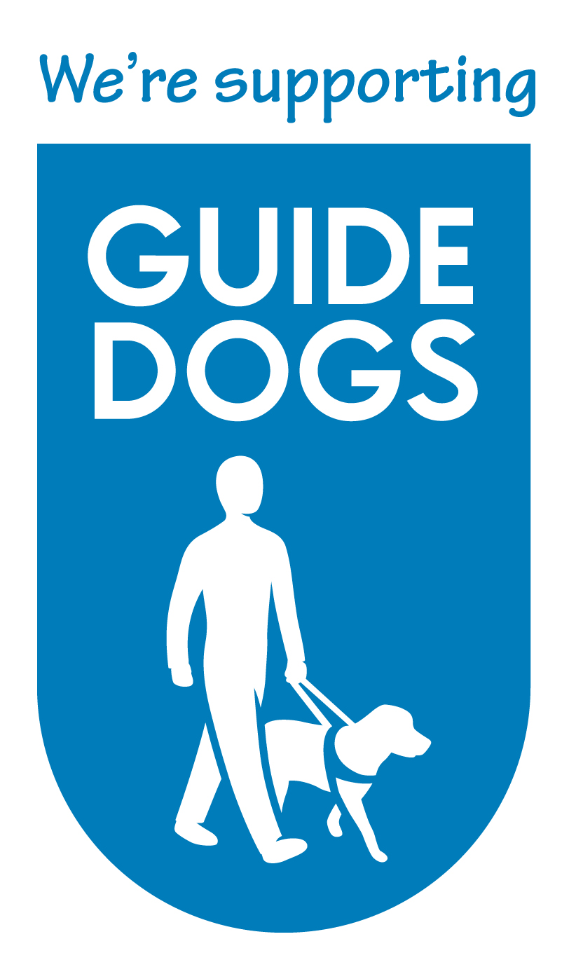 Guide Dogs log with 'we're supporting Guide Dogs'